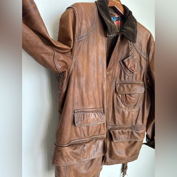 RARE Vintage Polo Ralph Lauren Brown Leather Jacket Biker Chore jacket hybrid XL - Picture 10 of 17